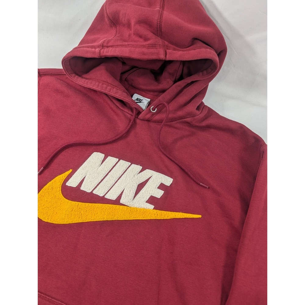Nike Gym Athletic Fuzzy Logo Club Hoodie Hooded Sweatshirt Pullover  Maroon L
